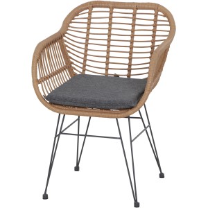 Siena Garden Balkonsessel Tiros, anthrazitfarbenes Stahlgestell mit Natur-Gardino®-Geflecht und grauem Sitzkissen.