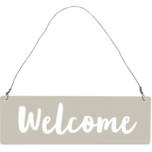 Graues Videx Garden Türschild „Welcome“ aus Metall mit Drahtaufhängung, 8x25 cm.