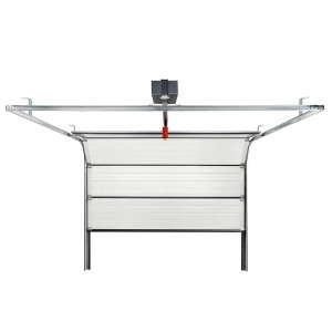 Geöffnetes IsoMatic Garagentor in Anthrazitgrau mit Antrieb, 2500x2125 cm.