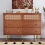 okwish Kommode mit Schubladen Rattan Sideboard Schlafzimmer Wohnzimmer 90x120x40cm Nussbaum_3