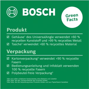 Nachhaltigkeitsmerkmale des Bosch UniversalAngle Winkelmessers: Recycelte Materialien in Produkt & Verpackung.