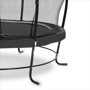 Detailaufnahme: Schwarzes EXIT Lotus Classic Gartentrampolin, Ø 366 cm, mit Sicherheitsnetz und L-förmigen Füßen.