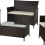 Braunes 4-teiliges Gartenmöbel-Set Canera aus Polyrattan mit Sofa, Sesseln und Tisch.