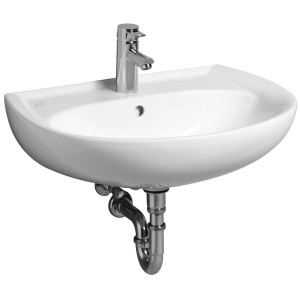 Geberit Renova Waschbecken 65 cm in Pergamon mit Armatur und Überlauf.