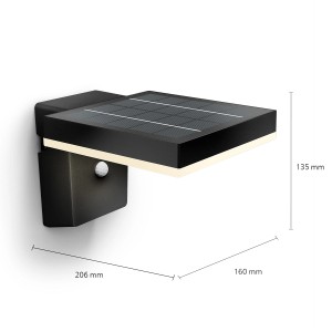 Philips Solar-Wandleuchte Zonal, eckig, mit Solarpanel und Bewegungssensor.