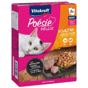 Vitakraft Poesie Delice Poultry Selection, 8x85g Nassfutter für Katzen mit Huhn und Pute.