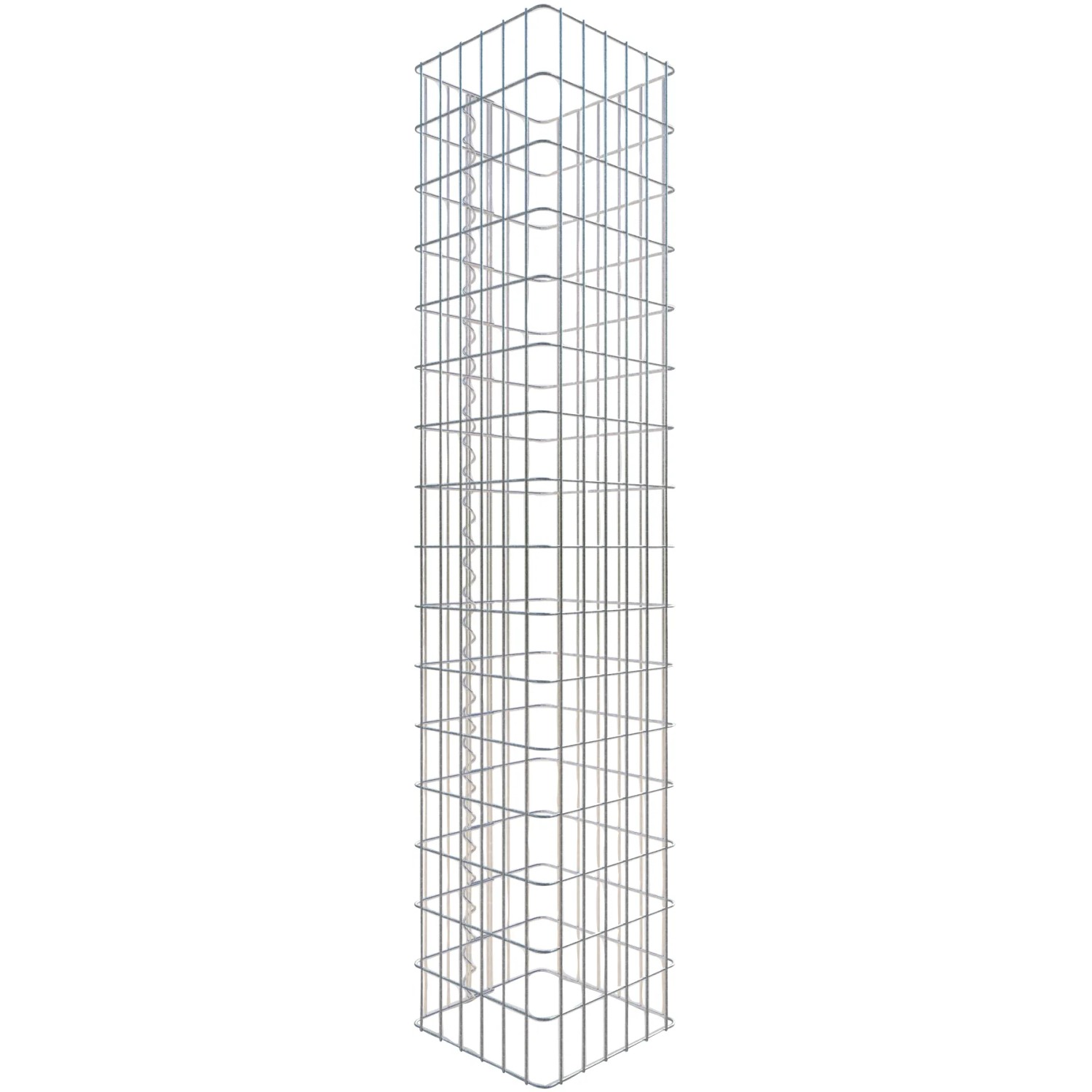 Leere, eckige Gabiona Gabionen-Säule, 160x32x32 cm, Maschenweite 5x10 cm, aus galvanisiertem Draht.