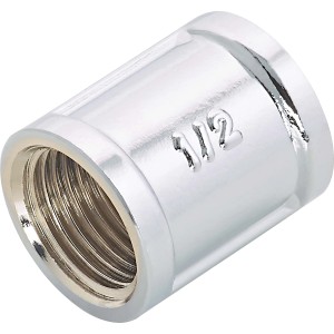 Verchromte Messing Gewindemuffe 18,6 mm (Rp 1/2) für Rohrverbindungen.