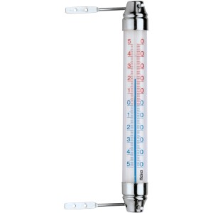 Mebus Fensterthermometer aus Metall mit analoger Anzeige für Innen und Außen.