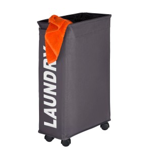 Schmaler, dunkelgrauer Wenko Wäschesammler Corno mit Rollen und Sichtschutz, 43 Liter.