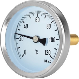 Zeigerthermometer Bimetall, Durchgangsform, 13 mm (G 1/2) für Heizungsanlagen.