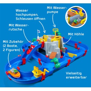 AquaPlay MountainLake Wasserbahn mit Berg, Booten und Spielfiguren.