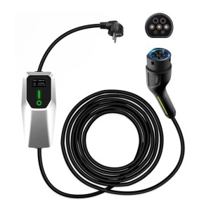 Junsun EV Ladegerät 3.5 kW Typ 2 mit 4m Kabel, Haushaltsstecker und Display. Einstellbar 6-16A für Elektrofahrzeuge.
