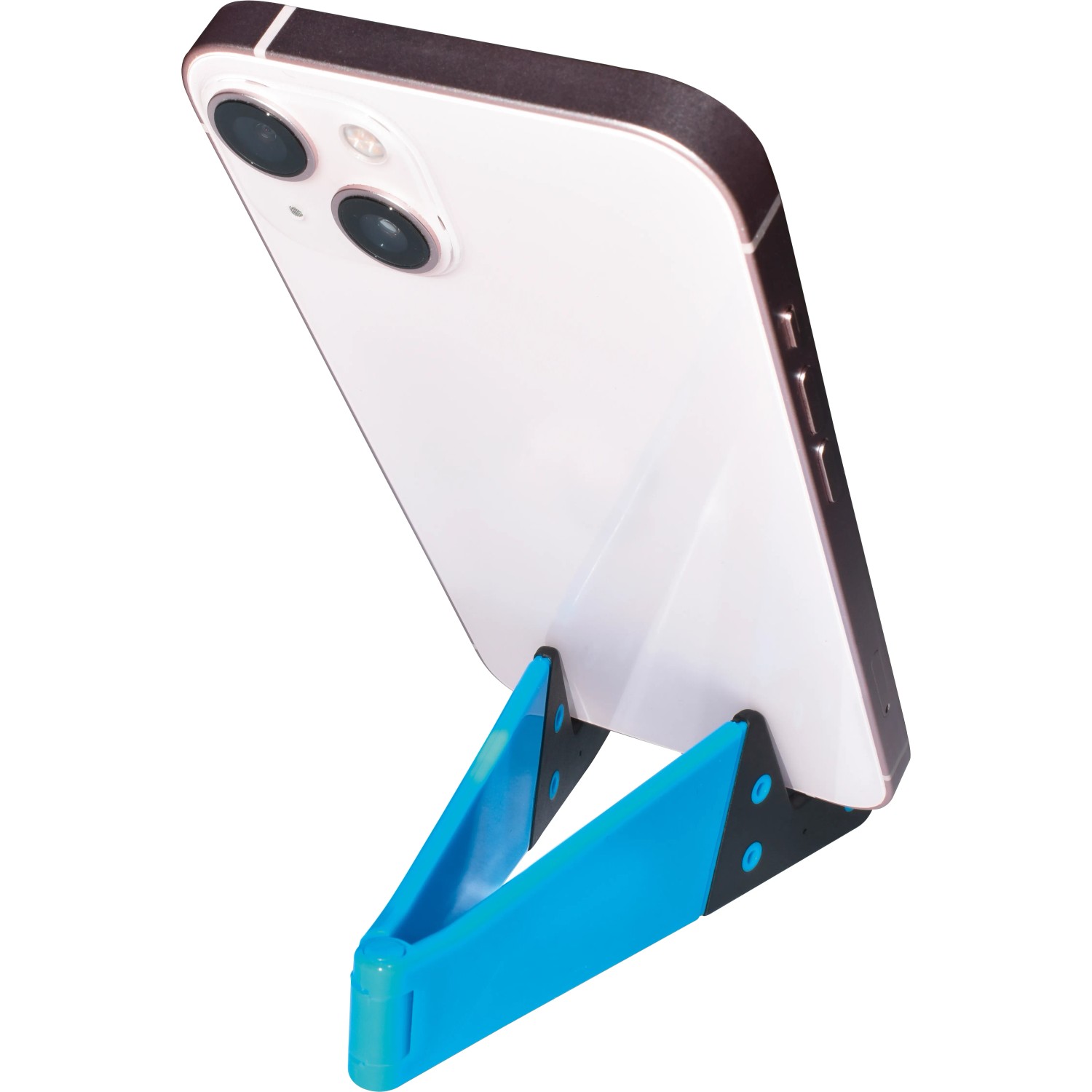 Smartphone Halter in Blau, geeignet für Hoch- und Querformat, für entspanntes Ansehen von Videos.