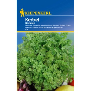 Kiepenkerl Kerbel Commun, einjährig. Bild zeigt die Verpackung und das Kraut.