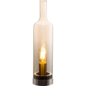 Nino Leuchten Design-Tischlampe Bottle, Nickel matt, amberfarbenes Glas.
