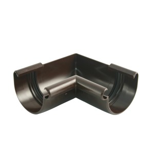 Braune Marley Dachrinnen-Innenecke RG 75 aus Kunststoff im 90-Grad-Winkel.