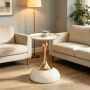 okwish Martini Tisch Runder Beistelltisch Metall Basis Wohnzimmer 38x38x54cm Weiß_3