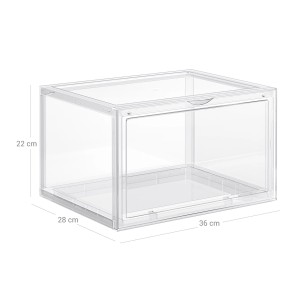 Transparente Songmics Schuhbox (28x36x22cm), 6er Set, zur Schuhaufbewahrung.