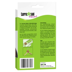 Terrasan Home Zedernholzringe gegen Kleidermotten, Packungsrückseite mit Anwendungshinweisen.