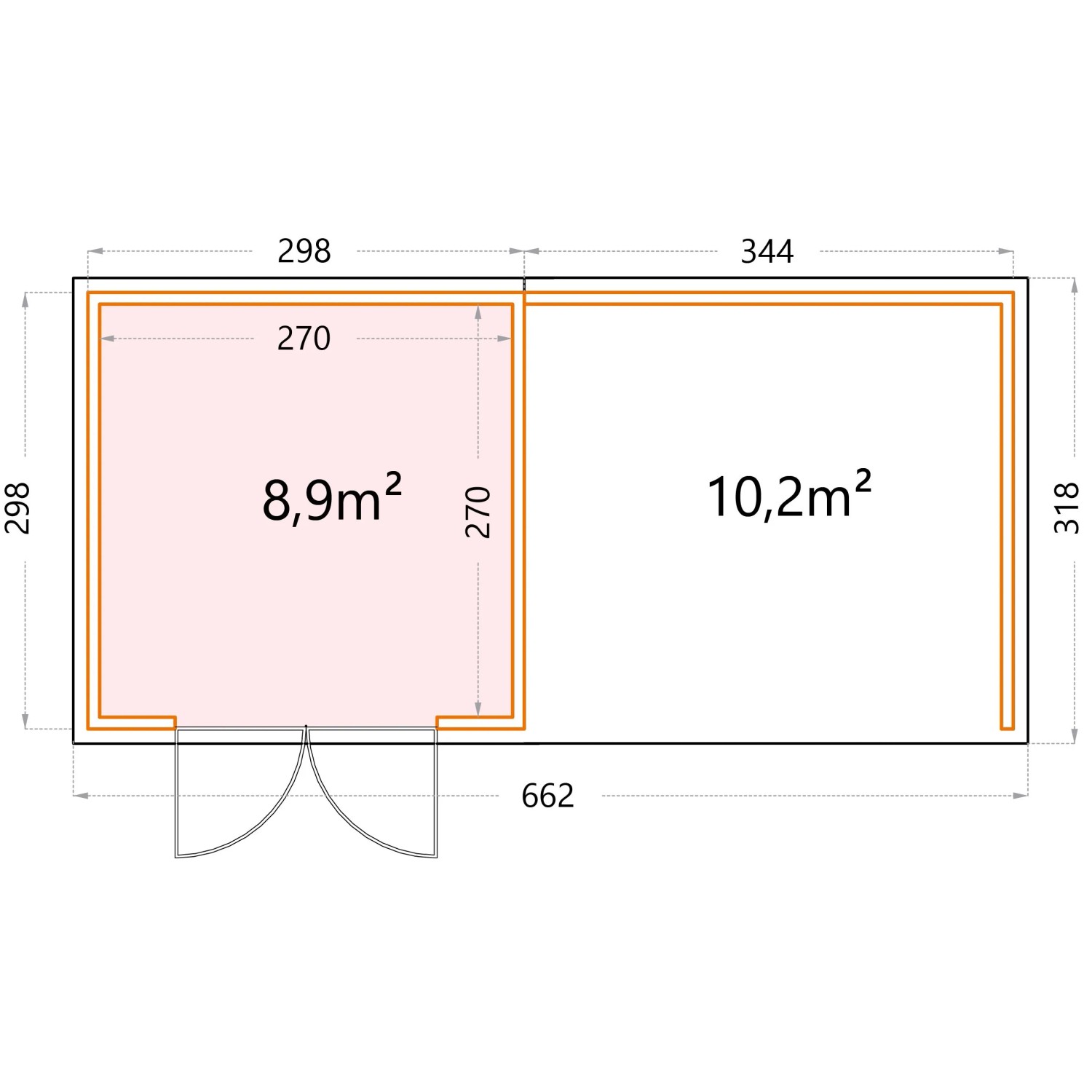 Gerätehaus Classico 3030 mit Lounge L Rechts 642 cm x 238 cm Weiß_10