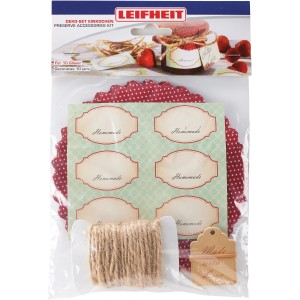 Leifheit Deko-Set Einkochen: Komplettes Set zum Verzieren von Marmeladengläsern mit Etiketten, Deckchen und Schnur.