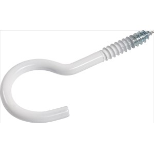 Weißer, gebogener LUX Schraubhaken, 2,6 x 30 mm, verzinkt, für Deckenbefestigung.