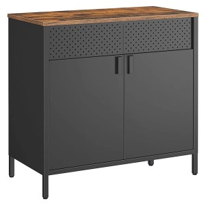Songmics Aufbewahrungsschrank Bravon im Industrie-Design, schwarz-braun, mit zwei Türen.