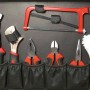 Werkzeug-Set: Werkzeug-Trolley mit Zangen, Säge, Kabelbindern im schwarzen Werkzeugkoffer.