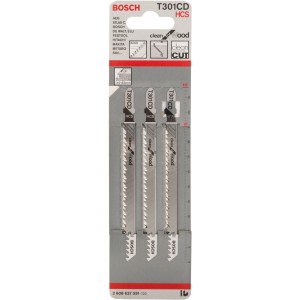 Bosch Stichsägeblätter Pro T 301 CD Clean for Wood, 3er-Pack für saubere Holzschnitte.