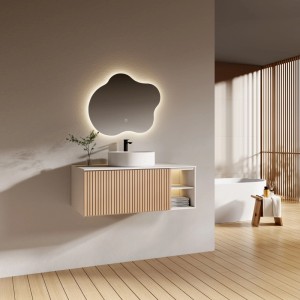Organischer Emke LED-Badspiegel 60x50 cm mit dimmbarer LED-Beleuchtung, Touch-Sensor & Antibeschlag. Modernes Design für Ihr Bad.
