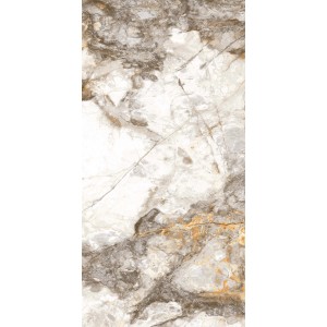 Goldene, polierte Feinsteinzeug Bodenfliese, 60x120 cm, Marmor Optik.