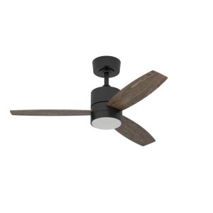 Eglo LED-Deckenventilator Mandaree, schwarz, mit Holzflügeln. Ventilator für Innenräume.