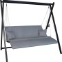 Angerer Hollywoodschaukel Relax Zip Granit, 3-Sitzer mit grauen Auflagen und schwarzem Gestell.