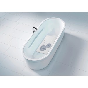 Wenko Wanneneinlage Astera 70x40 cm in Badewanne, mit Pusteblumen-Motiv für sicheren Halt.