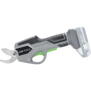 LUX-TOOLS Akku-Gartenschere A-AS-20/30, 20V, ohne Akku. Astschere in Grau mit grünem Schalter.