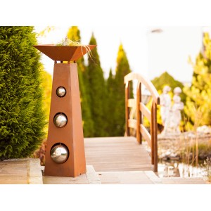 Ferrum Art Design Deko-Säule Trapez, 100cm, mit Edelstahlkugeln, Edelrost-Optik für den Garten.