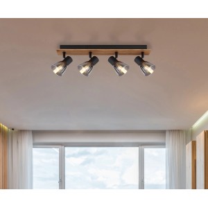 Globo Strahler Claude, 4-flammig, dunkelbraun/rauchfarben, Holz/Metall, für E14 Leuchtmittel