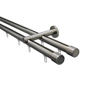 Gardinia Gardinenstangen-Set Isa, 2-läufig, Edelstahl, 160 cm. Komplettes Set mit Trägern, Endkappen und X-Gleitern.