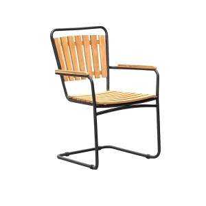 Garden Pleasure Freischwinger Covina 4er Set, braun-schwarz, mit Teakholz Armlehnen.