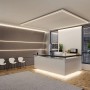 Büro mit Paulmann MaxLED COB LED-Streifen für indirekte Beleuchtung an Decke, Wand und Tresen.