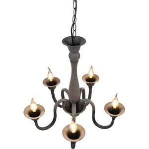 Anthrazitfarbene Trio Lüsterkrone Elsa mit 5 E14 Fassungen. Elegante Deckenleuchte für Wohn- und Schlafzimmer.