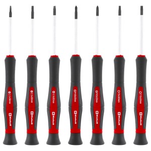 Einhell Feinmechaniker-Schraubendreher-Set, 7-teilig, mit verschiedenen Profilen für präzise Schraubarbeiten.