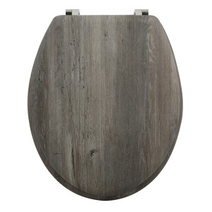 MSV WC-Sitz Blue Ridge, brauner MDF-Sitz mit Holzstruktur und Edelstahl-Scharnieren.