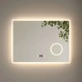 Emke Badspiegel 80x60 cm mit LED Beleuchtung, digitaler Uhr, Beschlagfrei-Funktion und 3-fach Vergrößerung.