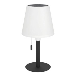 EGLO Solar-Tischleuchte MONTAPALMA, weißer Schirm, schwarzer Fuß, mit Zugschalter. Solar-Deko für Tisch und Garten.