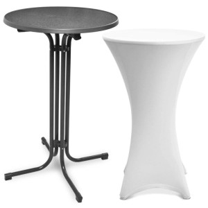 Beautissu Stehtisch Bellini, Ø 70cm, grau, mit weißer Stella Stehtischhusse. Klappbarer Partytisch für Indoor & Outdoor.