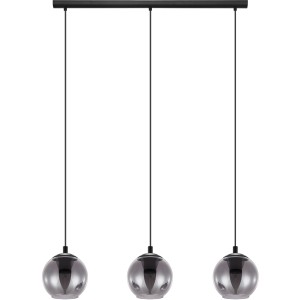 Eglo Hängeleuchte Ariscani mit 3 transparent-schwarzen Glaskugeln.