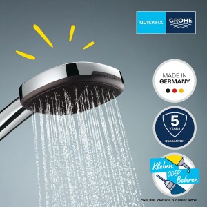 Grohe Vitalio Comfort 110 Handbrause mit 3 Strahlarten im Einsatz, Chromoptik.