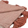 Baumwoll-Decke in Off-White und Terracotta mit Quasten, 140x180 cm.